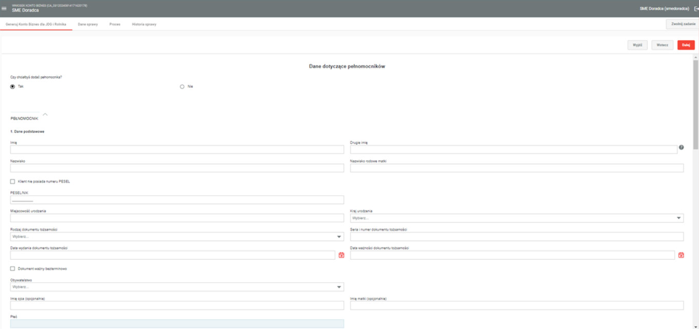 Screen 1. Business Account Generator form