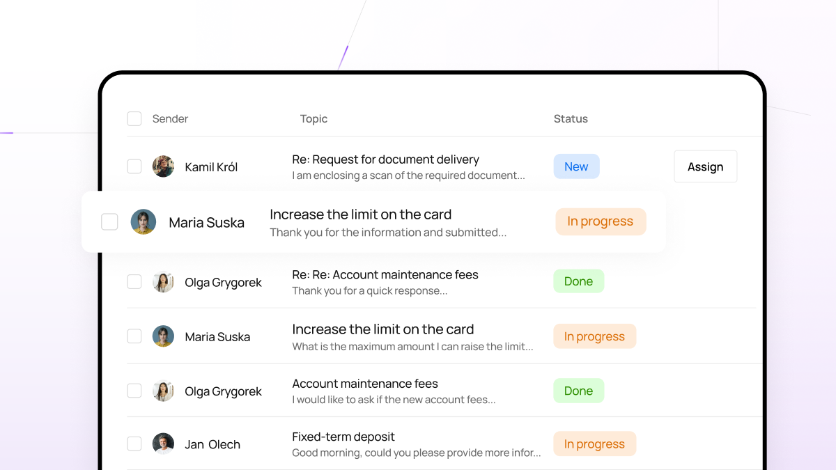 Case filtering panel by status (open/progress/completed)