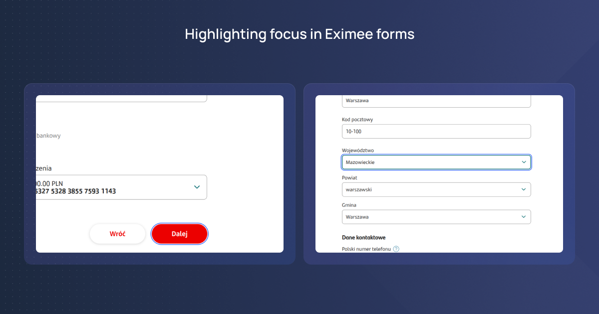 Highlighting focus in Eximee forms