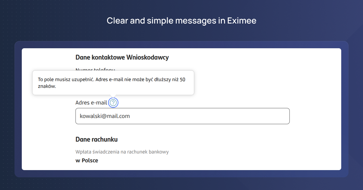Clear and simple messages in Eximee