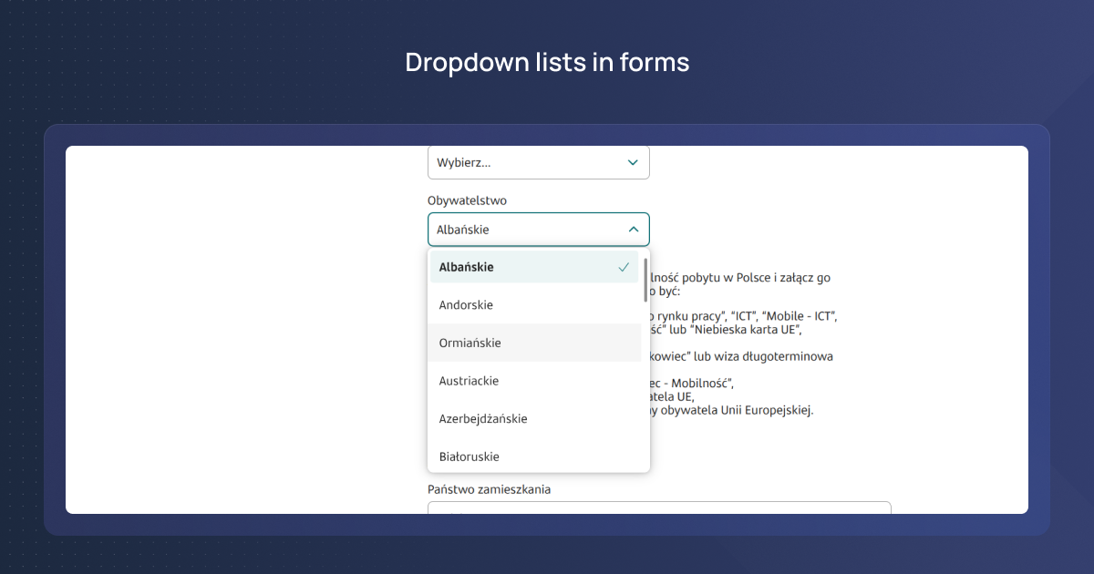 Dropdown lists in forms