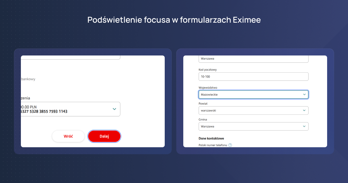 Podświetlanie fokusu w formularzach Eximee